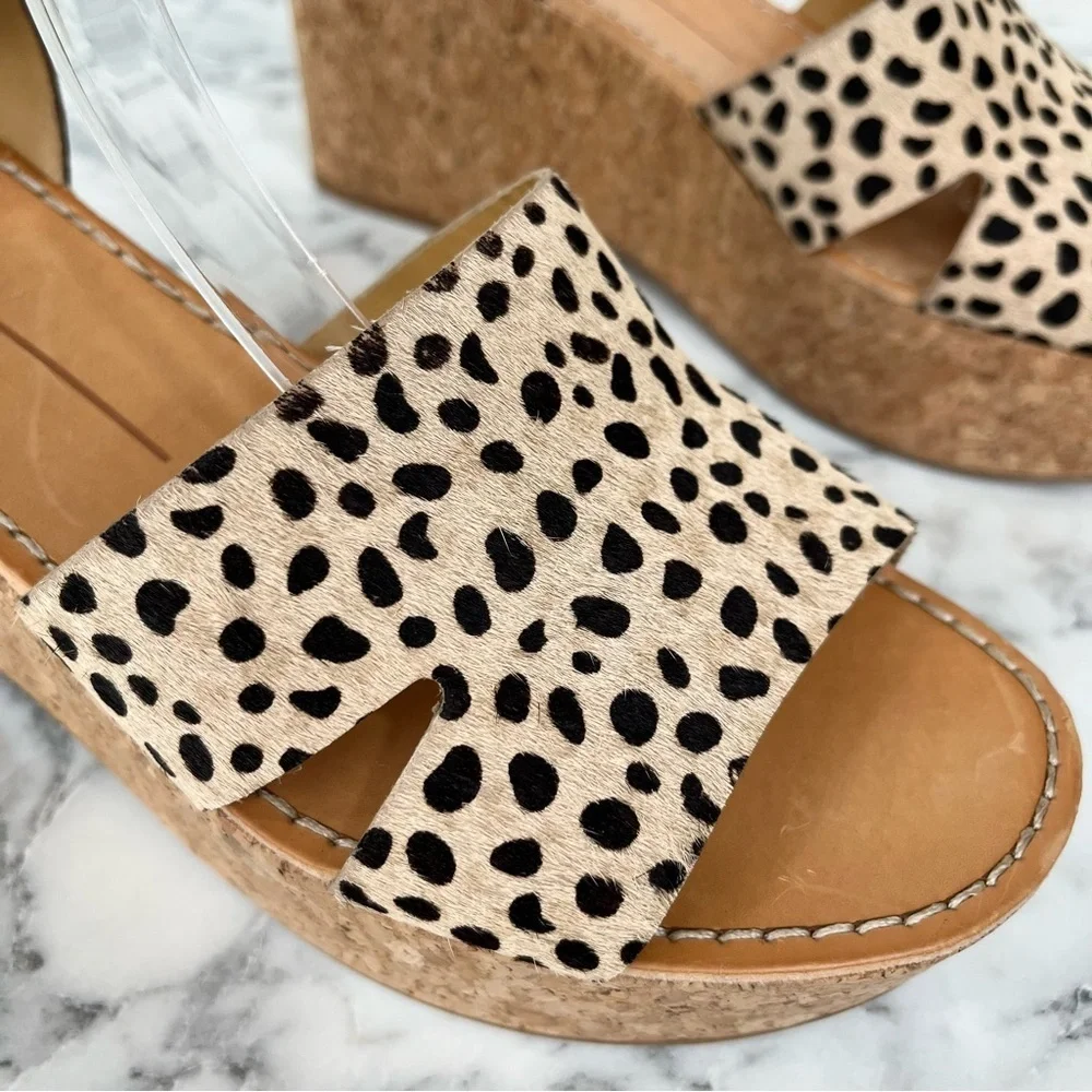 Dolce Vita Linda leather calf hair cork platform wedge sandals size 9